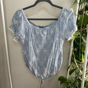 Miss Me Off Shoulder Eyelet Short Sleeve Top